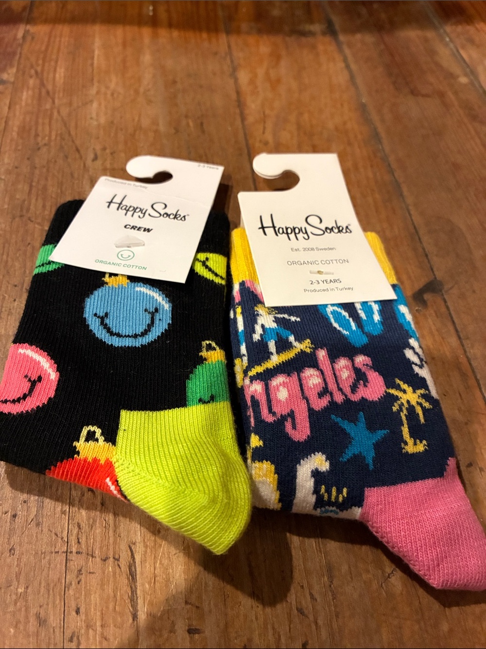Happy Socks Crew Socks in Black, Navy, Neon Green, Pink & Yellow